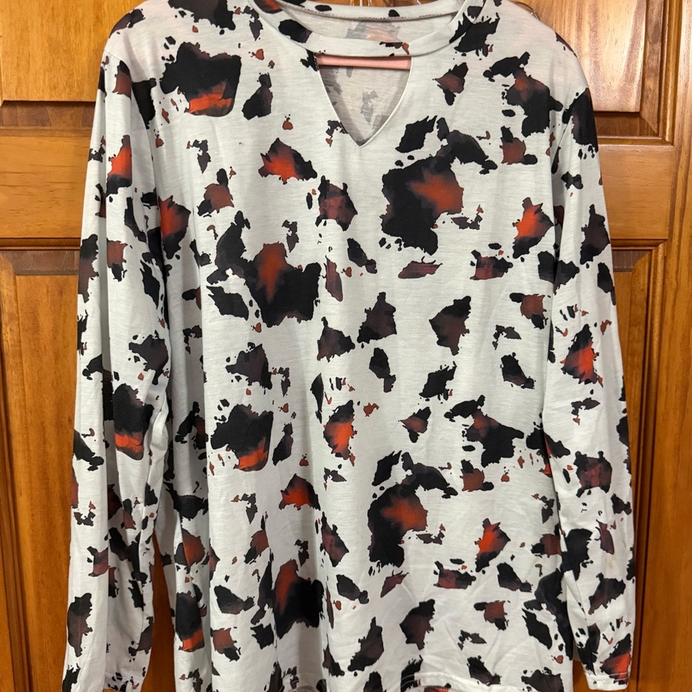 Chic Long Sleeve Cow Print Top